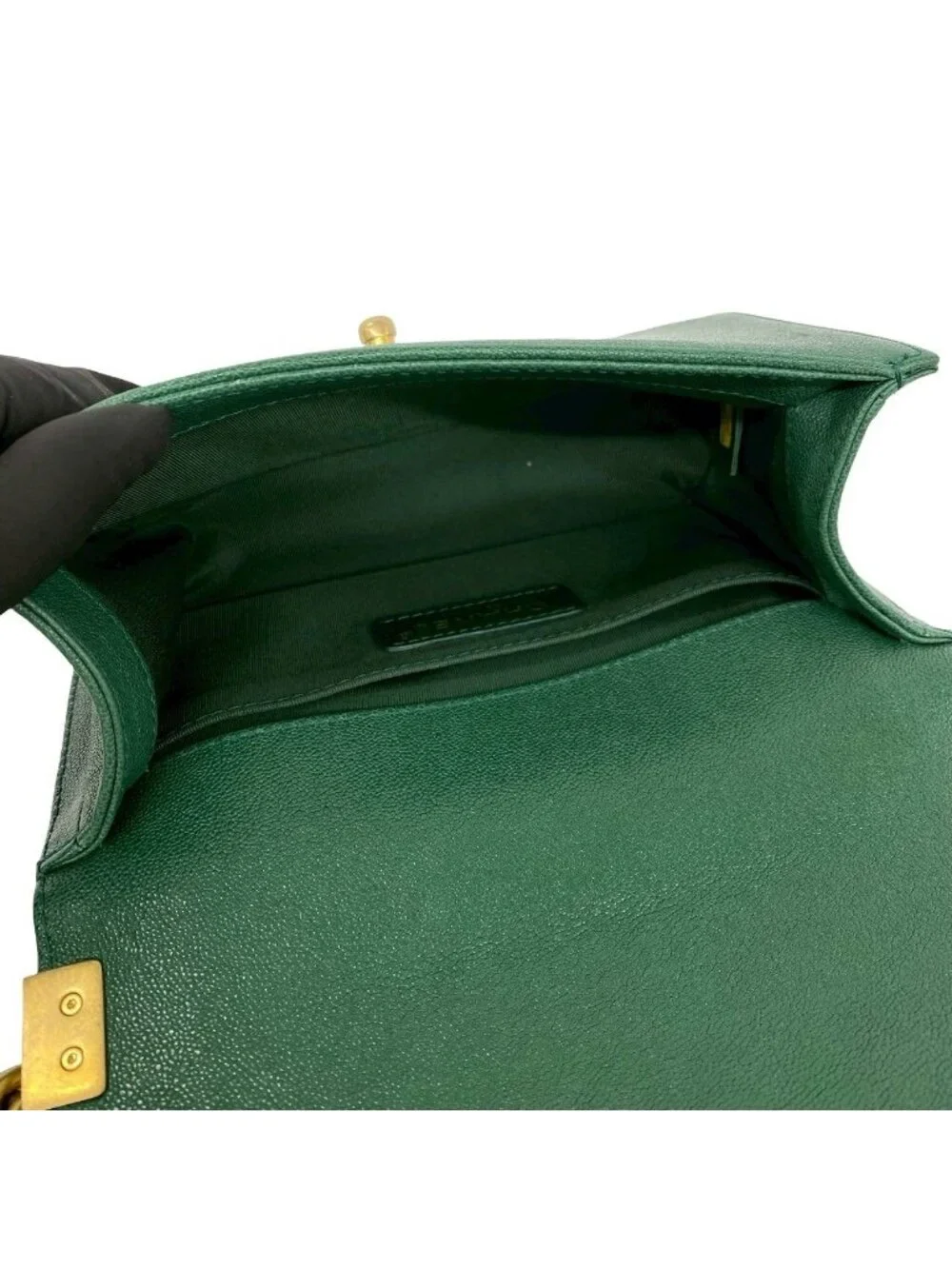 Chanel With Card Boy CC Logo Caviar Leather Shoulder Bag Green